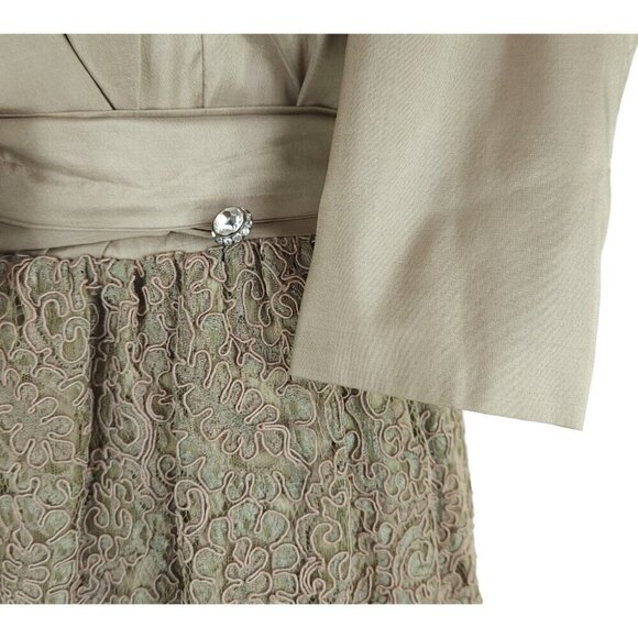 Vintage Catherine Regehr Silk Taffeta & Lace Gown S Green Dress Bow VTG - Picture 4 of 16